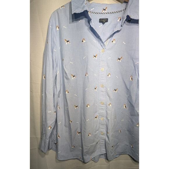 Talbots Fetching Beagle Dog Print Button Down Classic Cotton Shirt 3X End On End - Picture 3 of 7